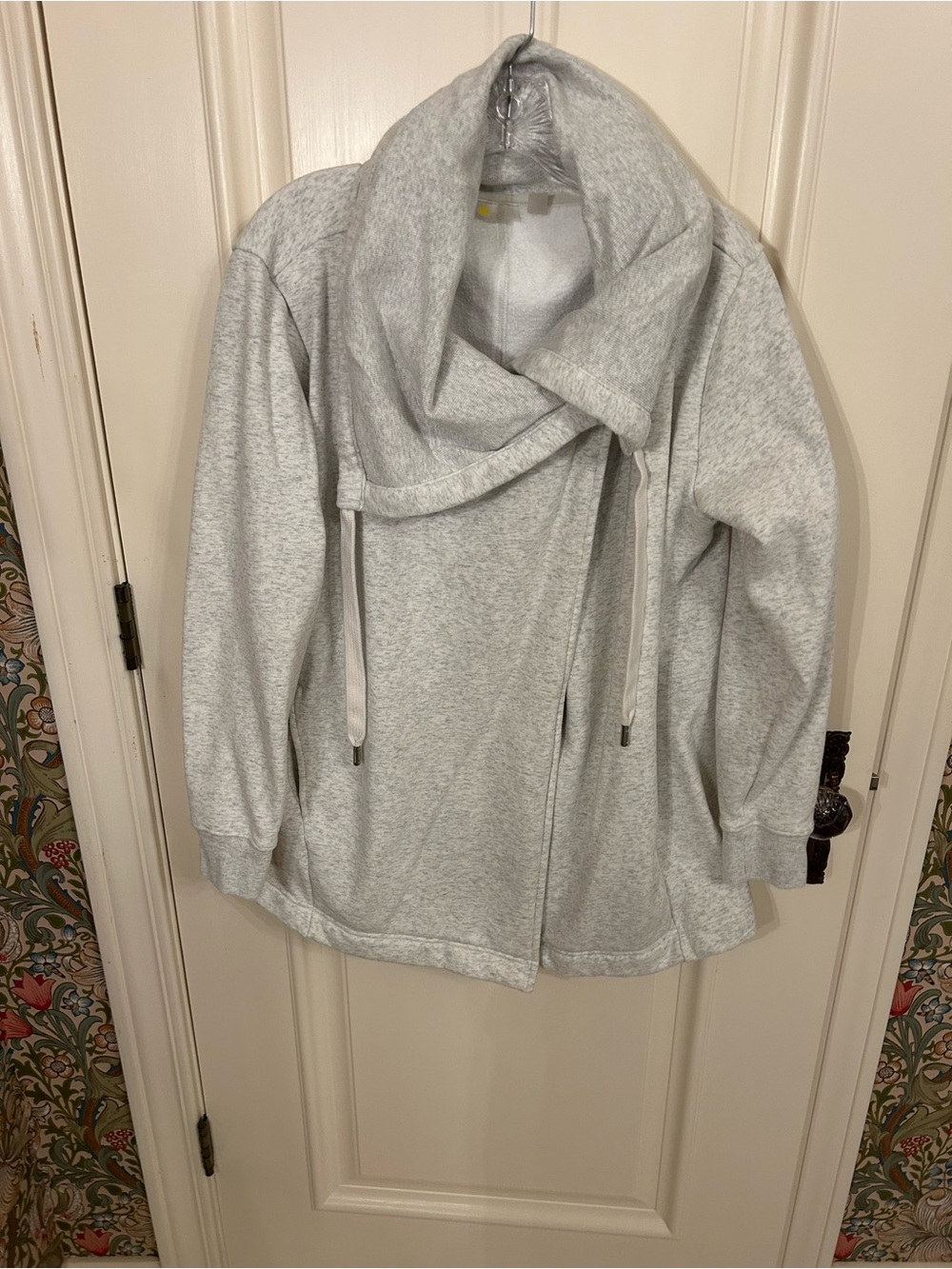 Zella Light Gray Draped Funnel Neck Open Front Wrap Sweatshirt Jacket